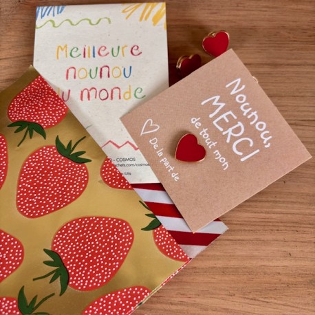 Carte Cadeau Nounou avec Pin's Cœur & Sachet de Graines – Merci Nounou